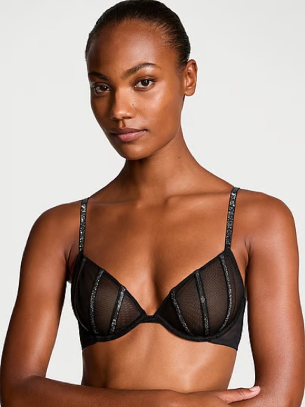Victoria's Secret Women's Sheer Shine Low-Cut Demi Bra Black